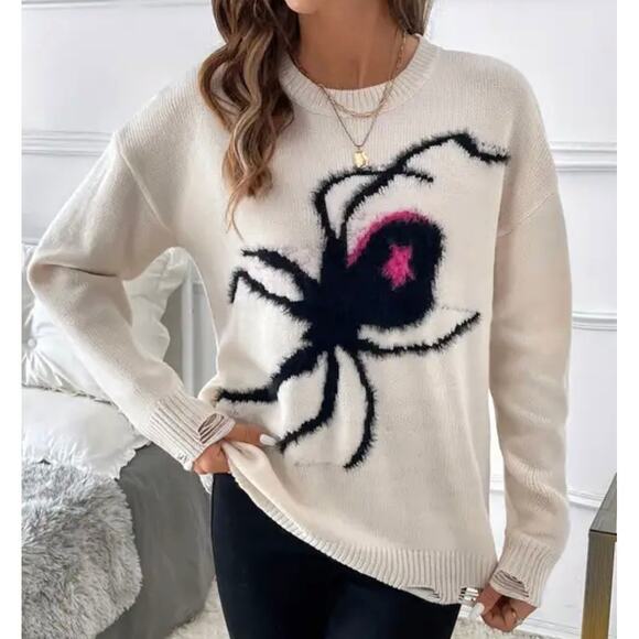 Spider Web Y2K Goth Streetwear Grunge Spooky Halloween Pullover Knit Sweater, XL - Picture 1 of 11